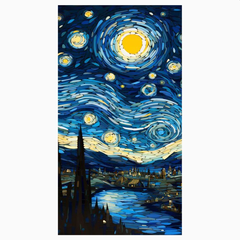 فرش پارچه‌ای مدل فرشینه طرح شهر نورانی ونگوگ کد AR3059078