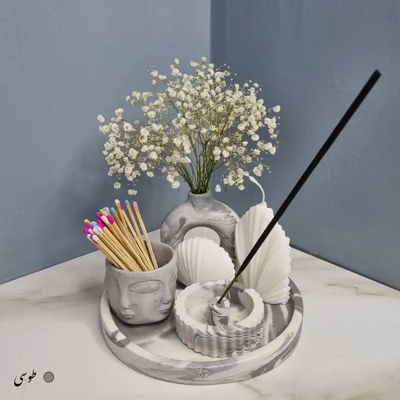 ست 6 تکه جاعودی و گلدان بتنی طرح دونات کد C07