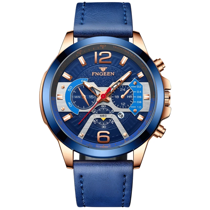 ساعت مچی عقربه‌ای کوارتز مردانه اف ان جین مدل کلاسیک تک موتوره تقویم دار بند چرم کد ۴