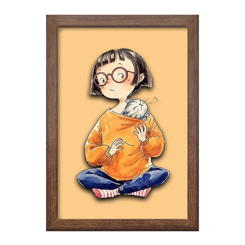 تابلو خندالو طرح دختر و گربه بازیگوش کد F10950