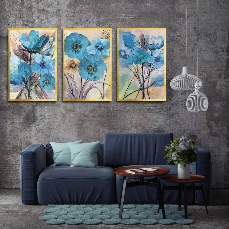 تابلو بکلیت طرح نقاشی آبرنگی گل مدل شاین اکلیلی T-2443 مجموعه 3 عددی