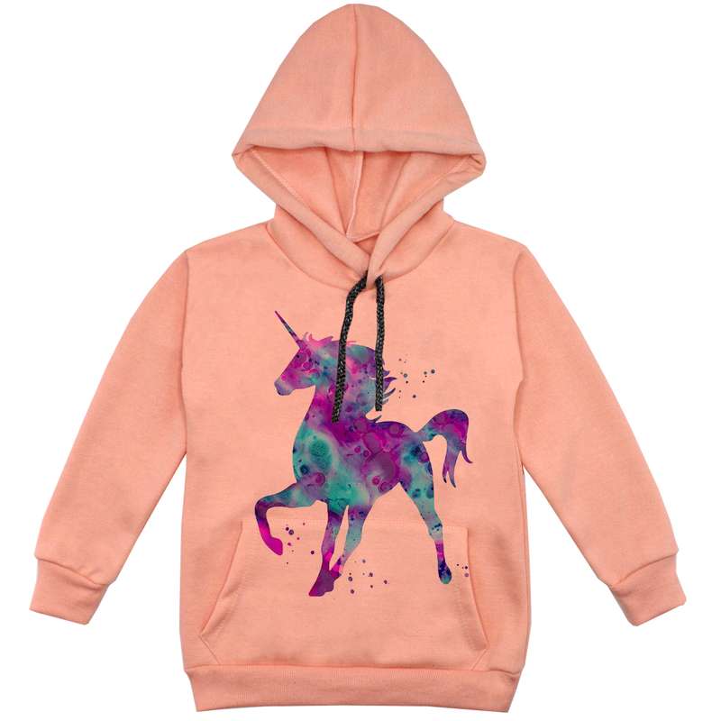 هودی دخترانه مدل تکشاخ F45 رنگ گلبهی