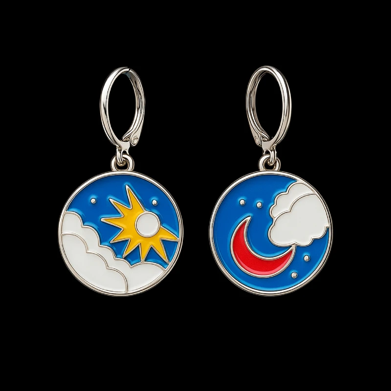 گوشواره حلقه ای زنانه وای اس ایکس مدل ماه و خورشید