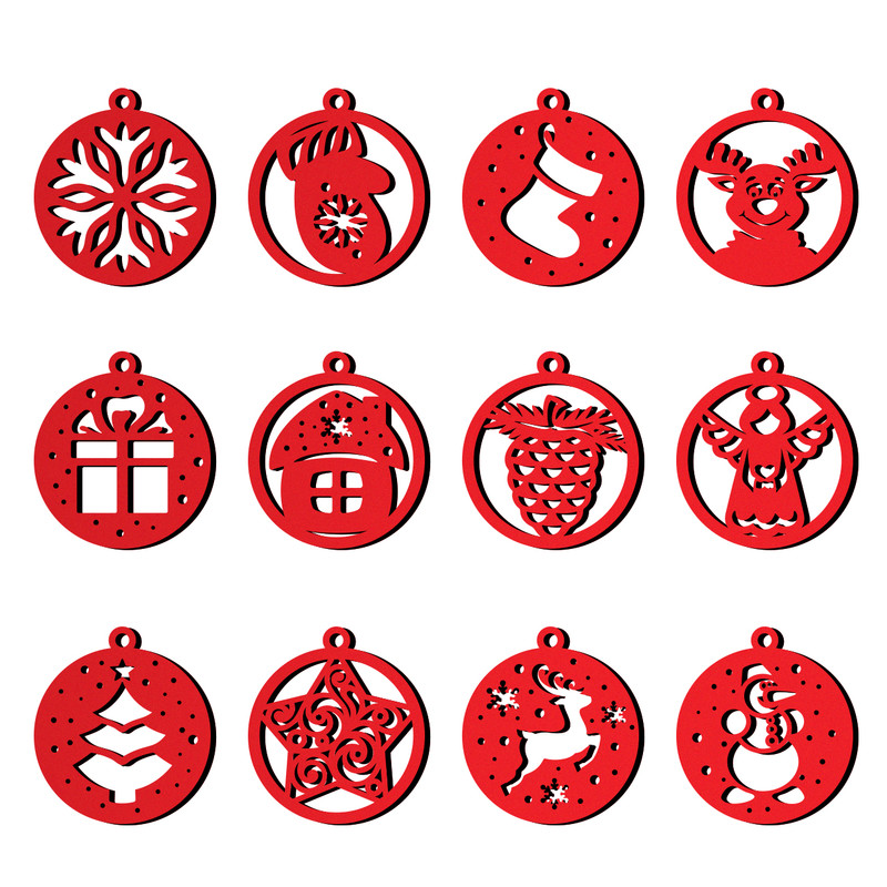 آویز تزیینی باروچین مدل کریسمس کد a-4 مجموعه 12 عددی