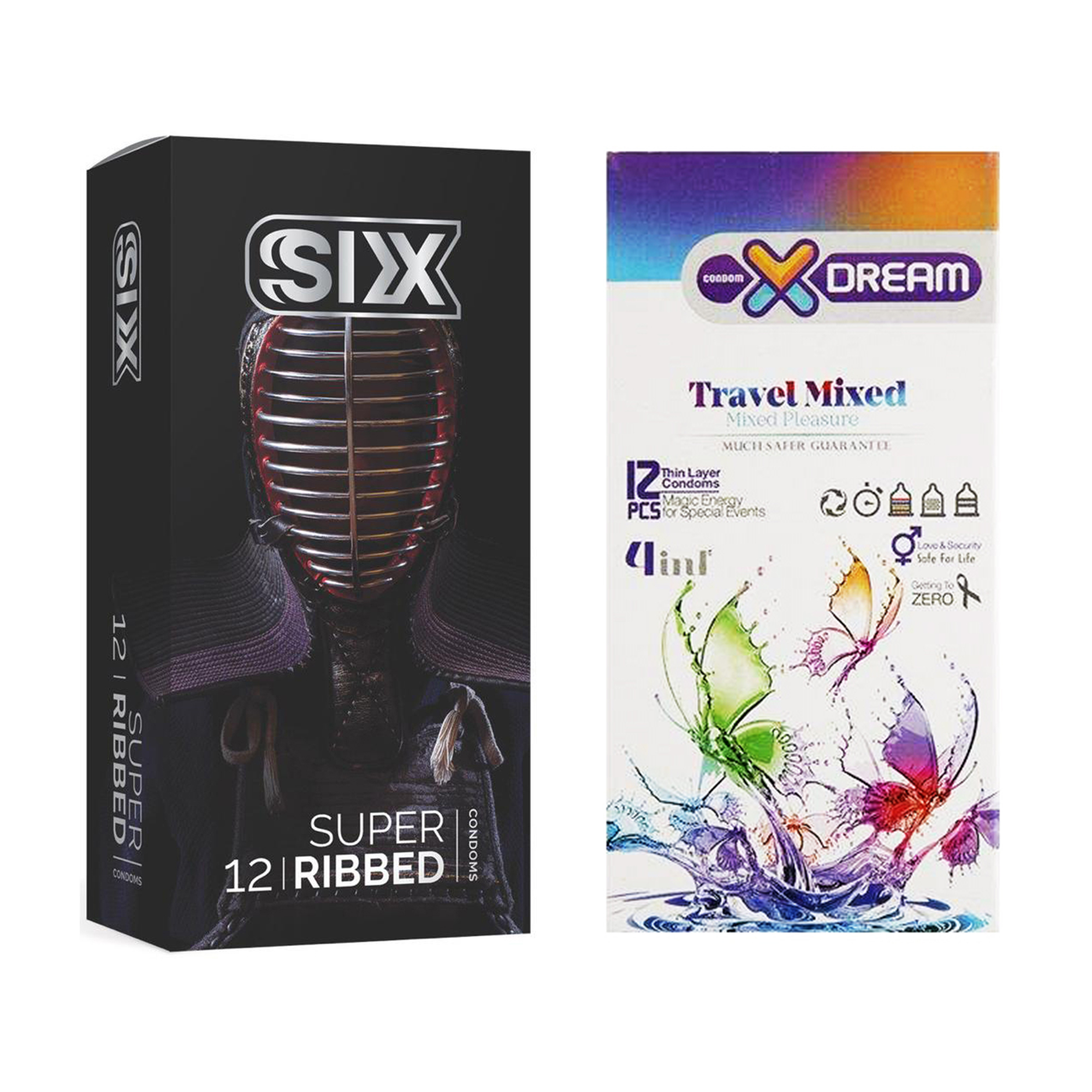  کاندوم سیکس مدل Super Ribbed بسته 12 عددی به همراه کاندوم ایکس دریم مدل Travel Mixed بسته 12 عددی