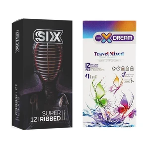 کاندوم سیکس مدل Super Ribbed بسته 12 عددی به همراه کاندوم ایکس دریم مدل Travel Mixed بسته 12 عددی