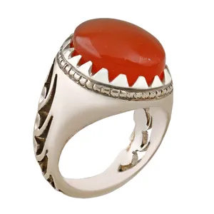 انگشتر نقره مردانه بازرگانی میلادی مدل رکاب دست ساز سنگ عقیق یمنی کهنه کد AM_2813