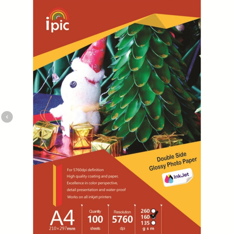 کاغذ فتو گلاسه آی پیک دورو مدل ۱۶۰ A4 بسته ۱۰۰ عددی