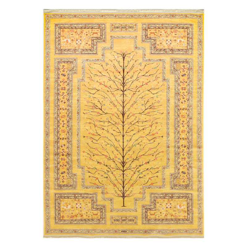  فرش ماشینی طرح درخت زندگی زمینه طلایی