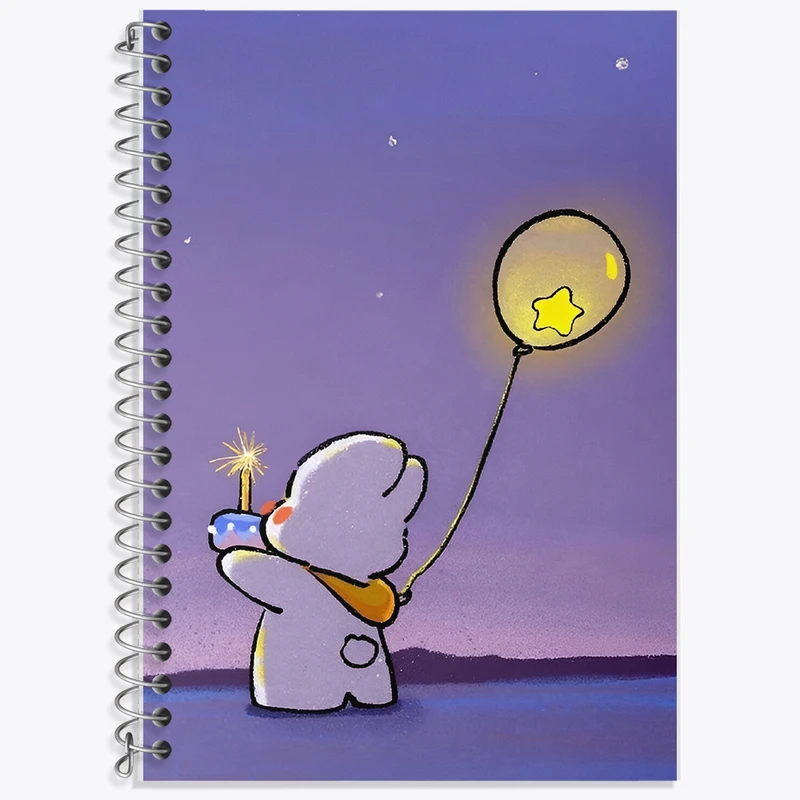 دفتر زبان 50 برگ خندالو مدل سه خط طرح خرگوش کیوت و تولد کد F5431