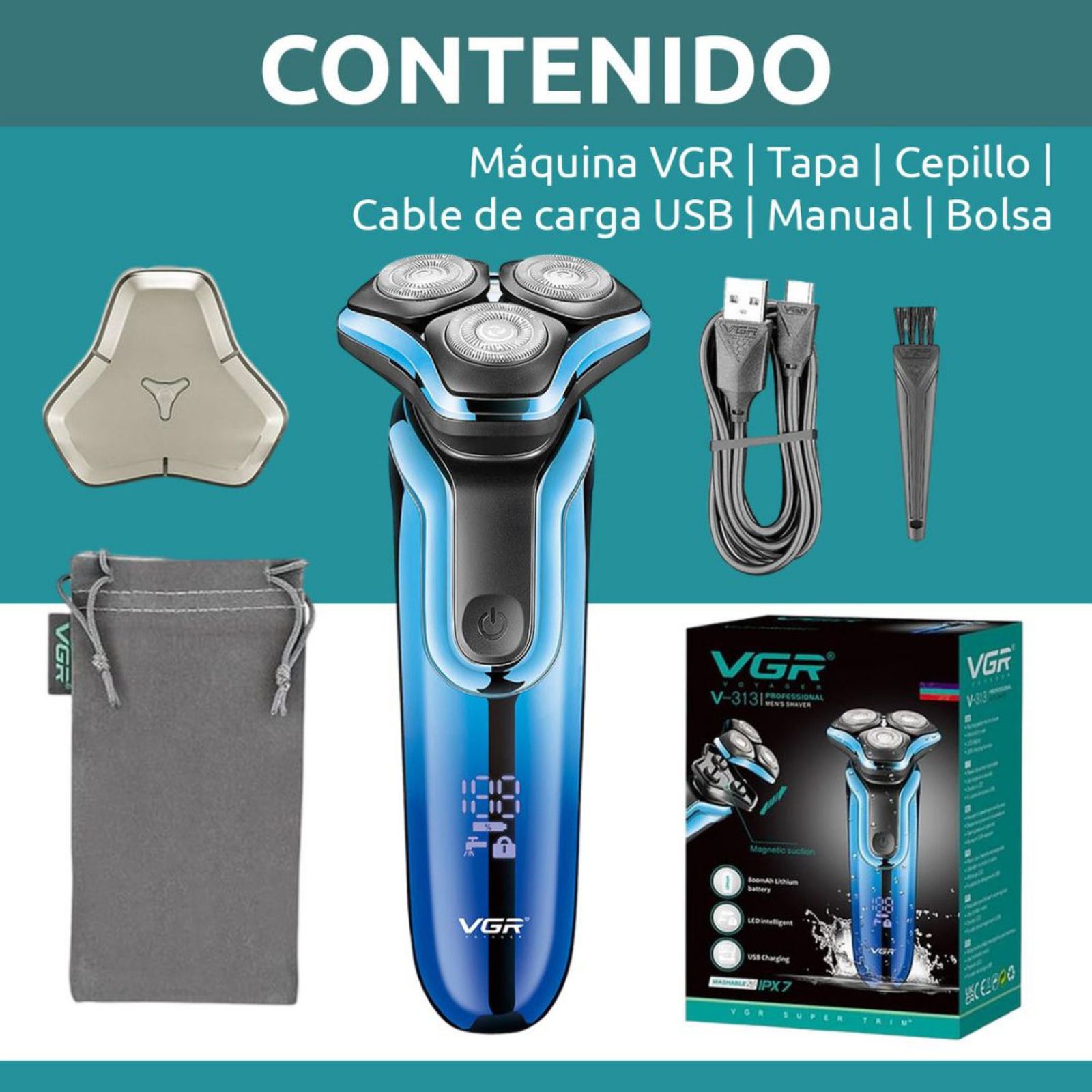 ست ماشین اصلاح موی صورت و بدن شارژی وی جی ار مدل V313 -  - 4