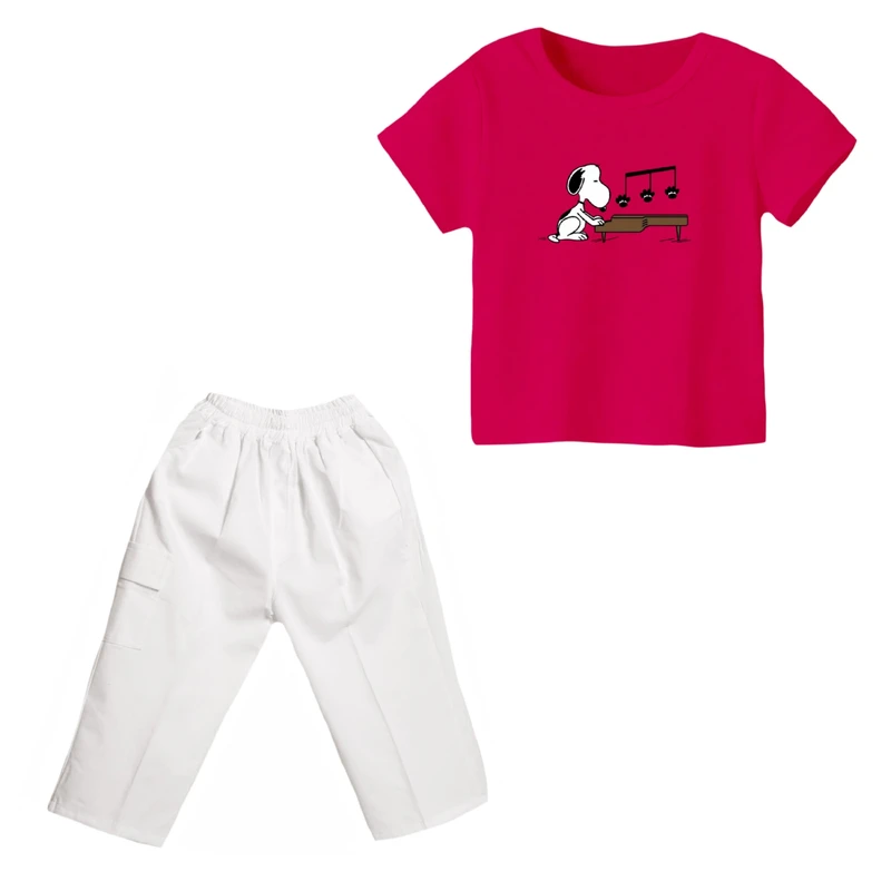 ست تی شرت و شلوارک دخترانه مدل اسنوپی کد ۴