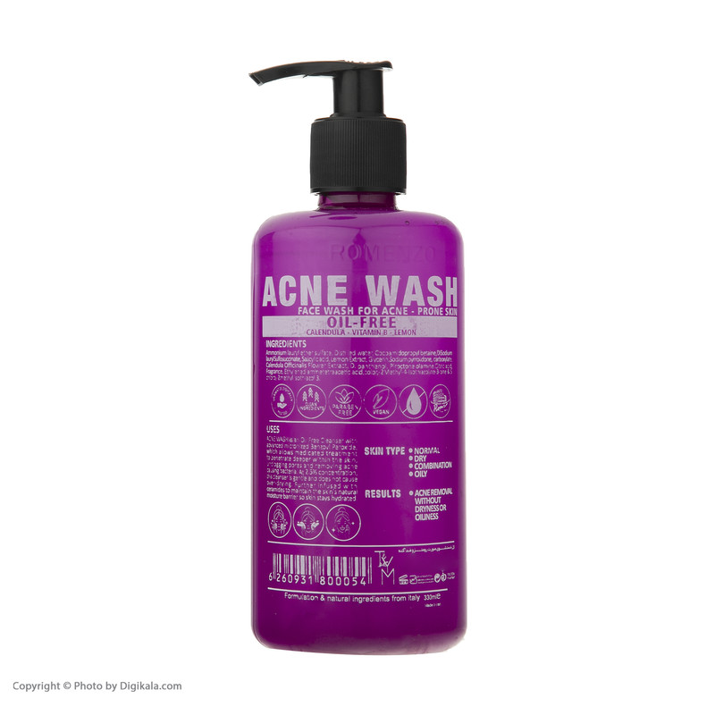 پاک کننده آرایش صورت رومنزو مدل Acne Wash حجم 330 میلی لیتر