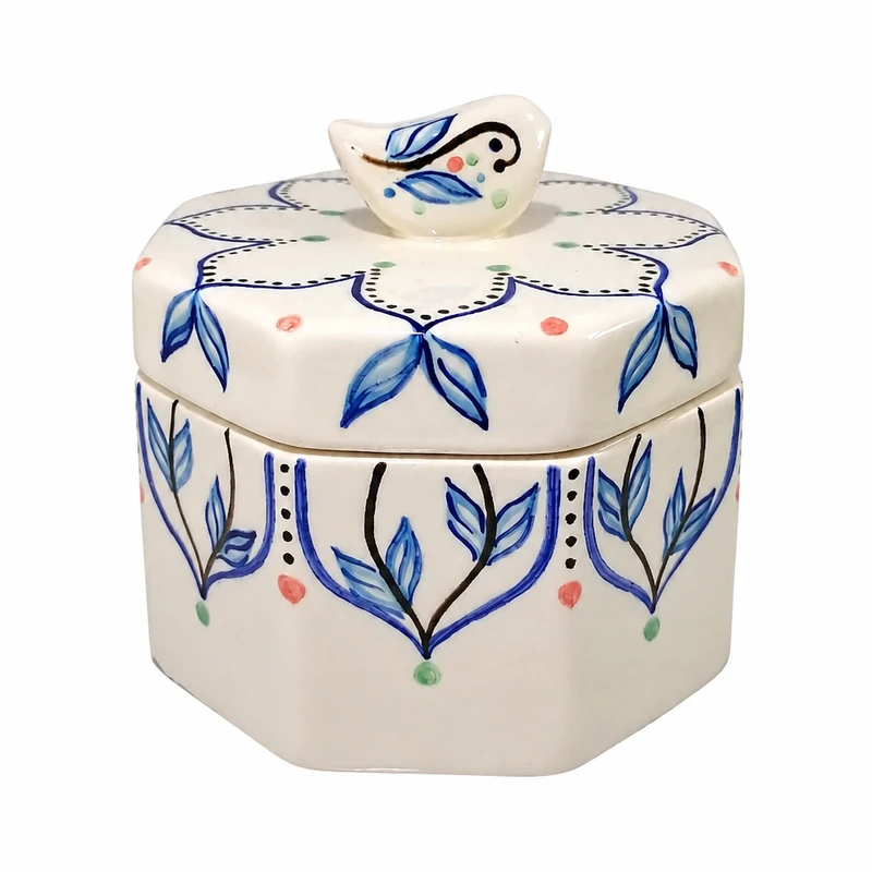 قندان سنتی سرامیکی مدل هشت گوش طرح برگ