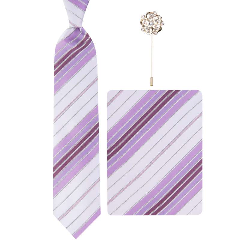 ست کراوات و دستمال جیب و گل کت مردانه مدل GF-ST1044RE-PU