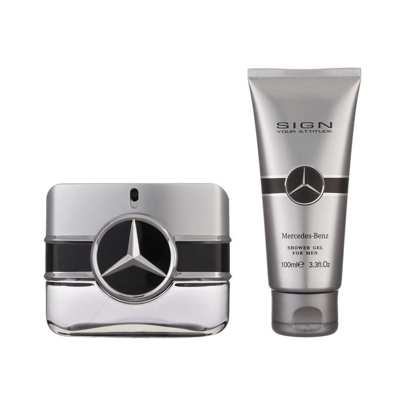 ست ادوتویلت مردانه مرسدس بنز مدل Sign Your Attitude با رایحه خنک حجم 100 میلی لیتر به همراه شامپو بدن مردانه مرسدس بنز مدل Sign Your Attitude حجم 100 میلی لیتر