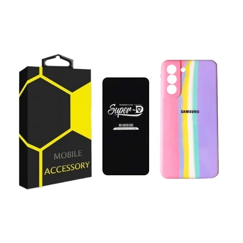کاور مدل Rainbow مناسب برای گوشی موبایل سامسونگ Galaxy S21 Fe به همراه محافظ صفحه نمایش