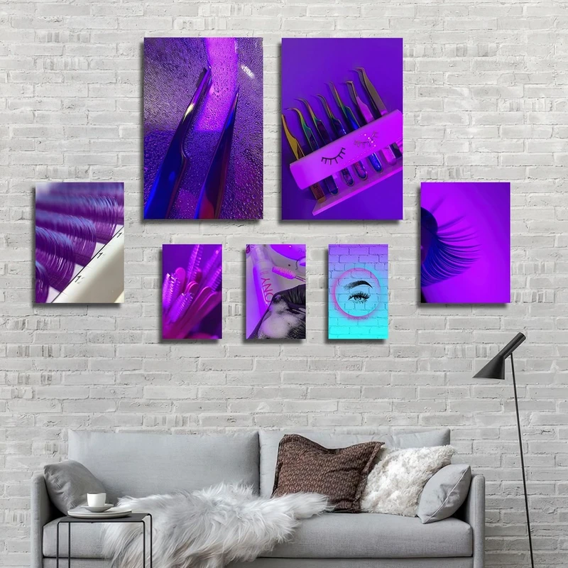 تابلو شاسی بکلیت طرح سالن زیبایی و کاشت مژه مدل SH-2858 مجموعه 7 عددی