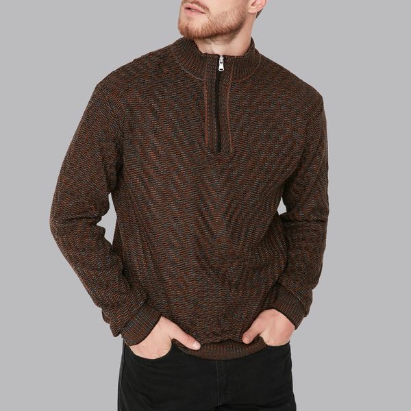 پلیور یقه ایستاده مردانه مدل 266303467 طرح ترندیول