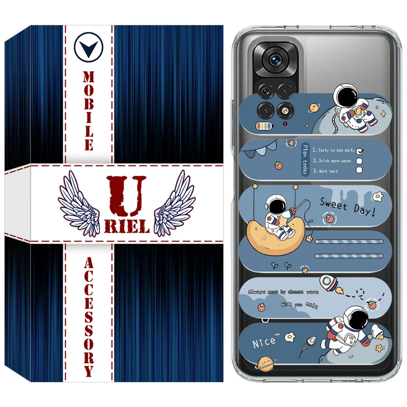 کاور یوریل قاب مدل Clear کد 18 طرح فضانورد مناسب برای گوشی موبایل شیائومی Redmi Note 11 4G / Redmi Note 11S