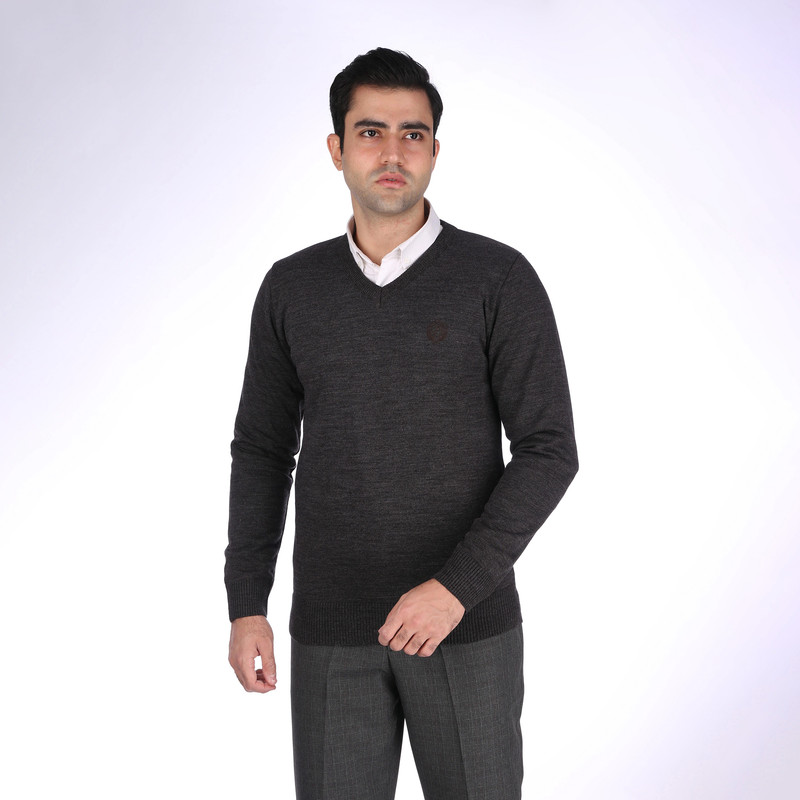 پلیور مردانه تریکو پاییزان مدل P700 ملانژ رنگ زغالی