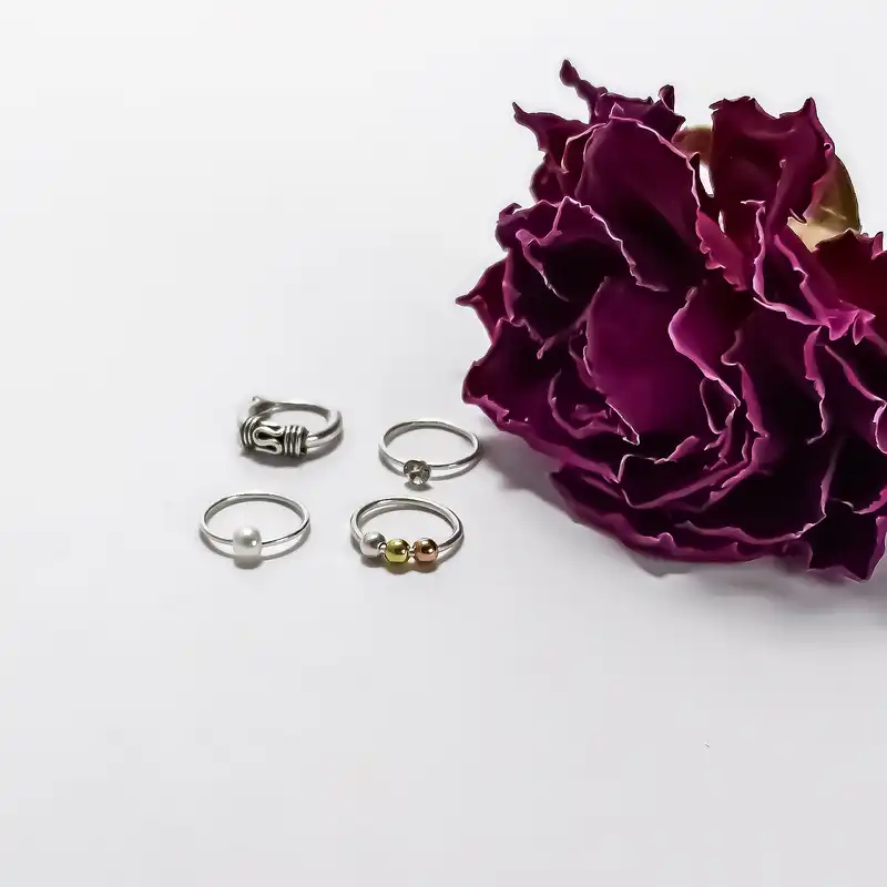 پیرسینگ نقره زنانه آی ام مدل مرواریدی مجموعه 4 عددی