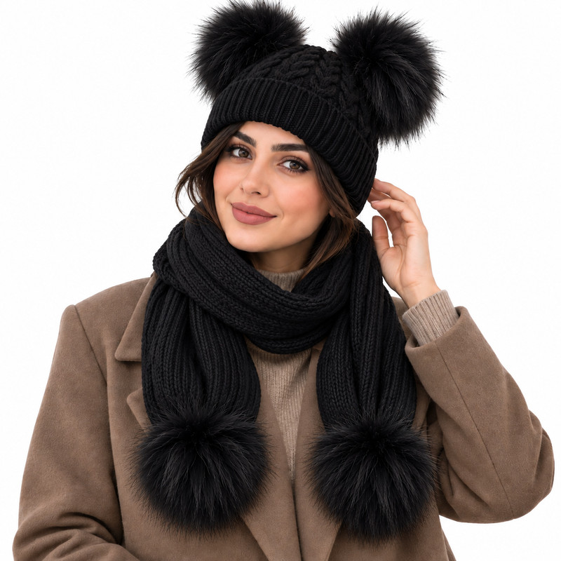 ست کلاه و شال گردن بافتنی زنانه کد M14