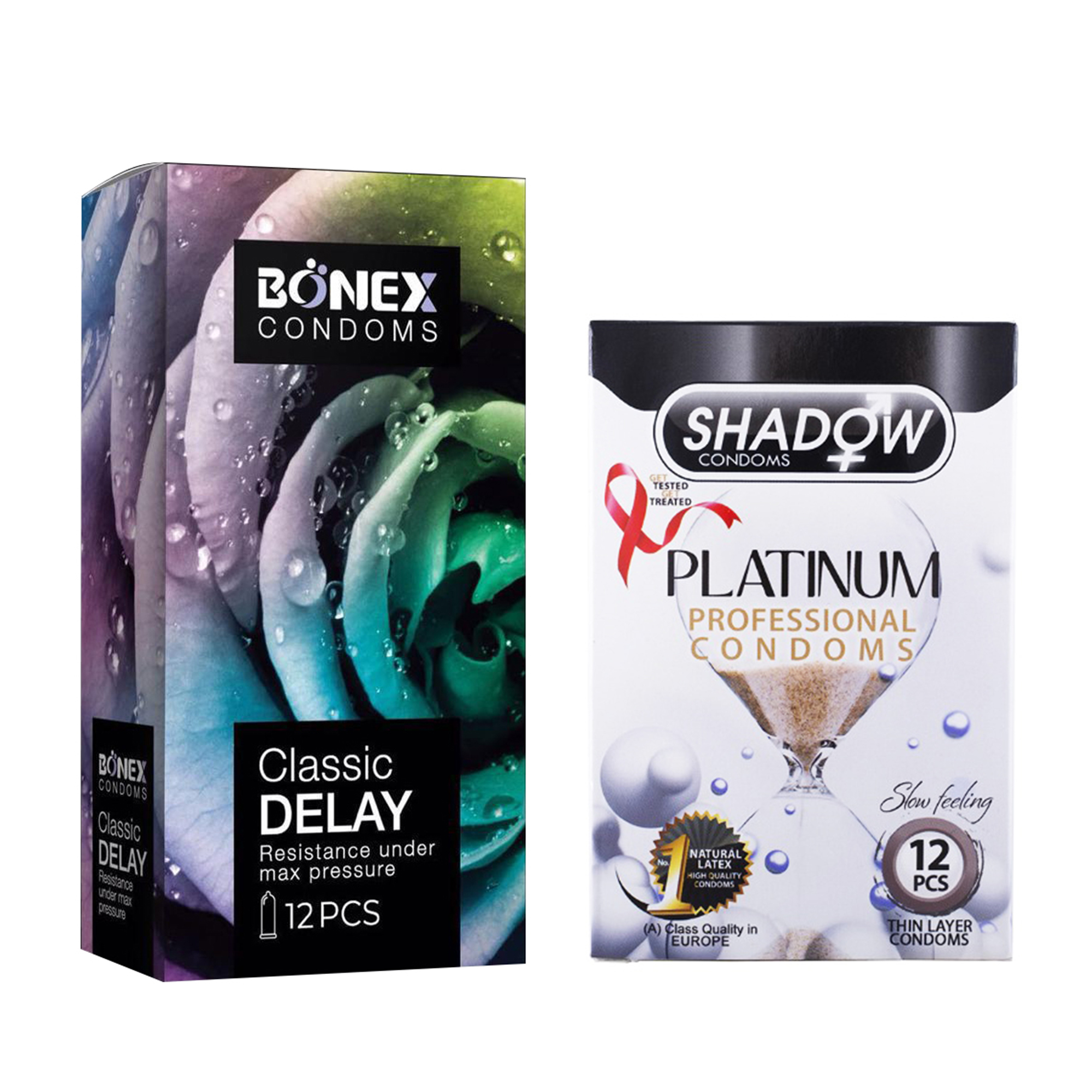 کاندوم بونکس مدل Classic Delay بسته 12 عددی به همراه کاندوم شادو مدل Platinum بسته 12 عددی