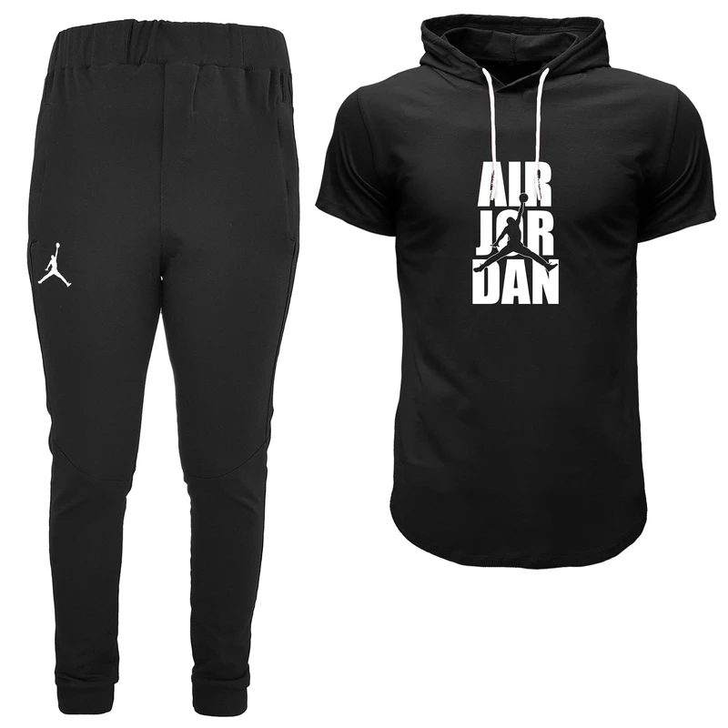 ست تی شرت کلاه دار و شلوار مردانه مدل 1402266 رنگ مشکی