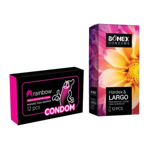 کاندوم بونکس مدل Hardex & Largo بسته 12 عددی به همراه کاندوم Condom مدل Rainbow بسته 12 عددی