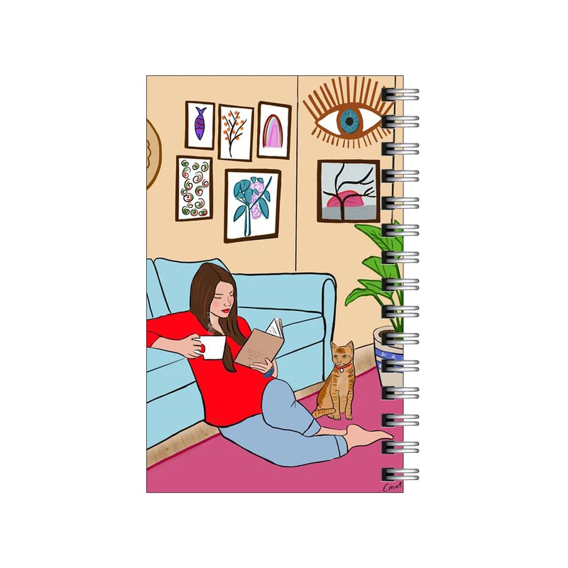 دفترچه یادداشت مدل to do list طرح دختر و گربه و کتاب  کد 0318379