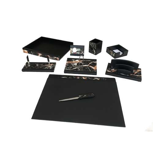 ست لوازم اداری رومیزی طرح سنگ مرمر مدل مدیریتی مجموعه 9 عددی