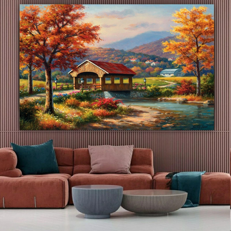 تابلو بوم طرح چرم مخمل مدل طبیعت پاییزی کد BM124