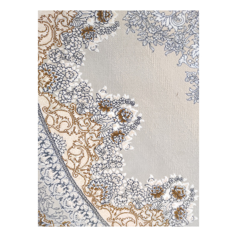 فرش ماشینی 700 شانه فرش مشهد زمینه نقره ای حاشیه طوسی کد 723502