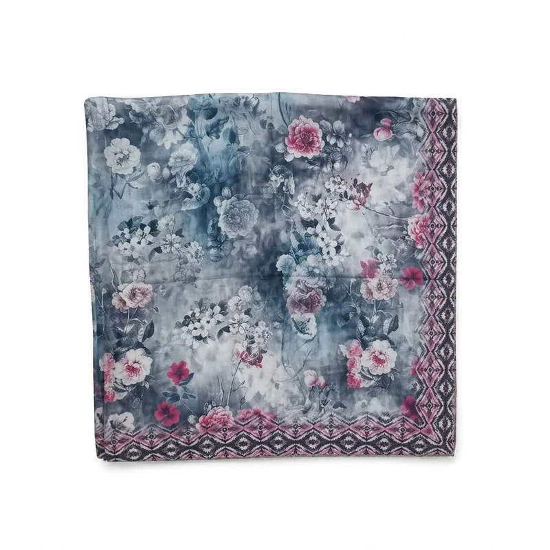 روسری نخ زنانه مدل چهار خونه گل دار با طول و عرض 115×115 سانتی‌متر