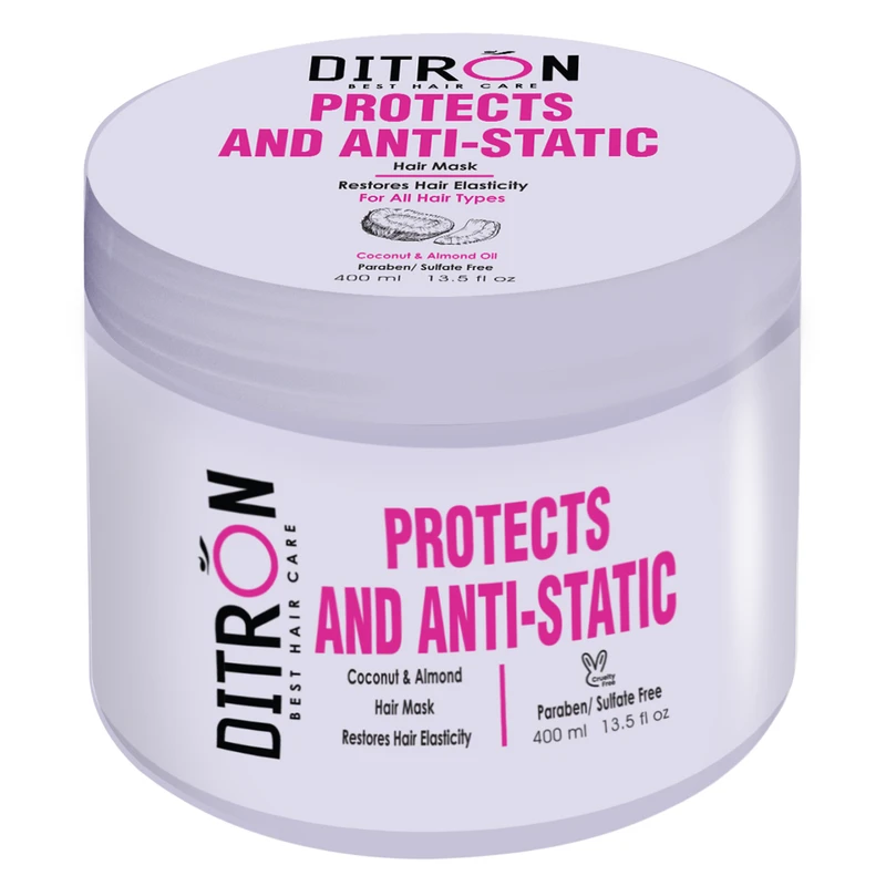 ماسک مو ترمیم کننده دیترون مدل روغن نارگیل و بادام مناسب برای موهای خشک و آسیب دیده حجم 400 میلی لیتر