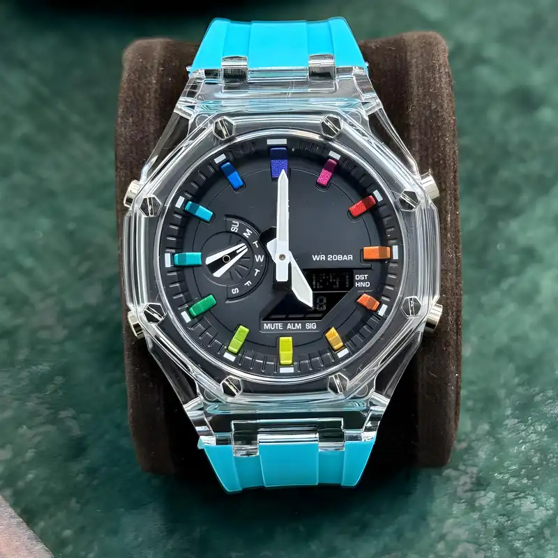 ساعت مچی عقربه ای مدل دو زمانه پمپی قاب شفاف b-m