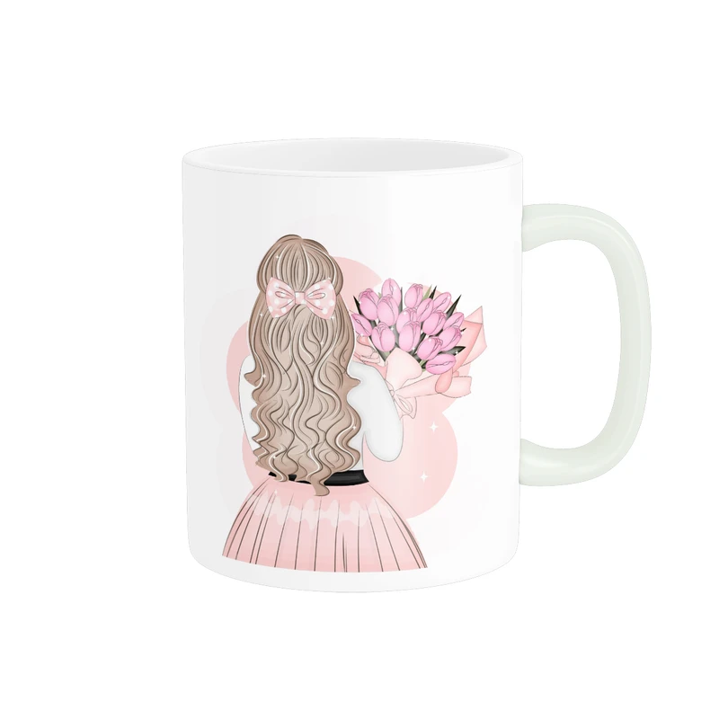 ماگ پاد آفرین مدل سرامیکی طرح دختر کیوت و ناز کد p9448