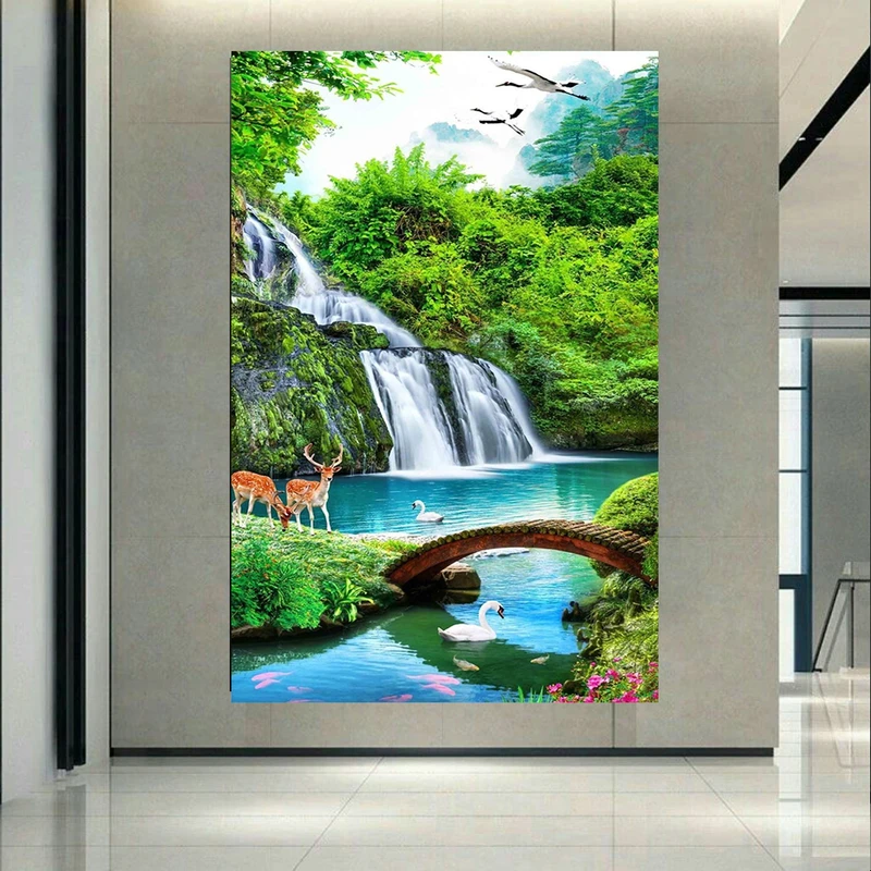 تابلو بوم طرح چرم مخمل طبیعت مدل آبشار کد AR31130