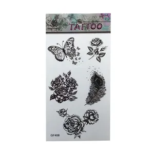 تتو موقت طرح گل و پر و پروانه کد 408