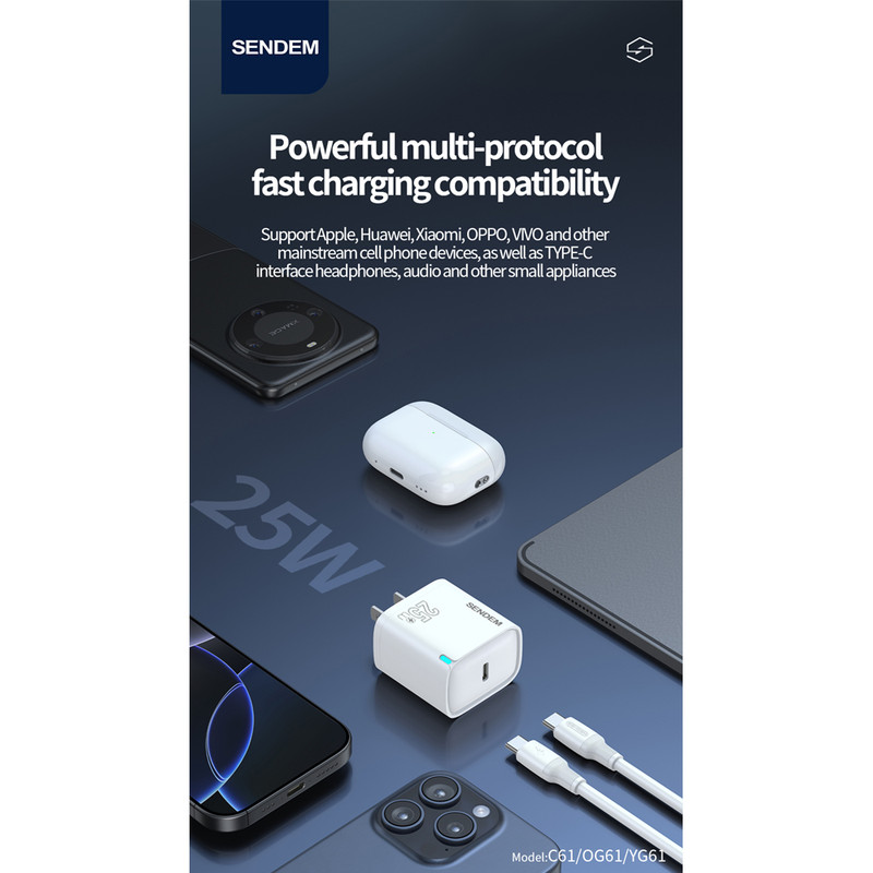 شارژر دیواری 25 وات سندم مدل YG61 به همراه کابل تبدیل USB-C
