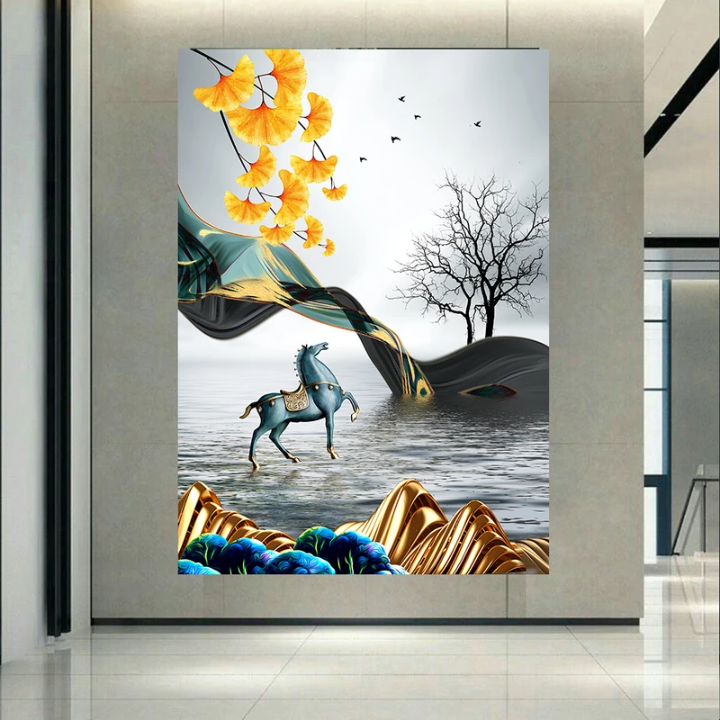 تابلو بوم طرح انتزاعی مدل اسب و درخت کد AR31249