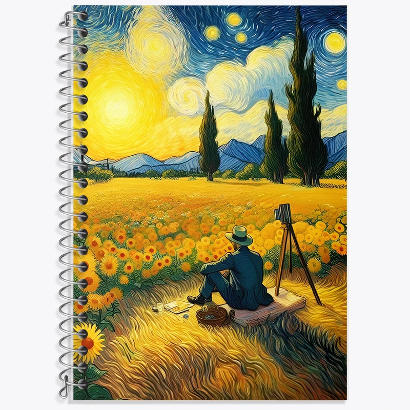 دفتر زبان 50 برگ خندالو مدل دو خط طرح ونسان ونگوگ کد F5082