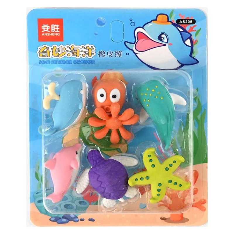 پاک کن مدل فانتزی طرح حیوانات دریایی مجموعه 6 عددی