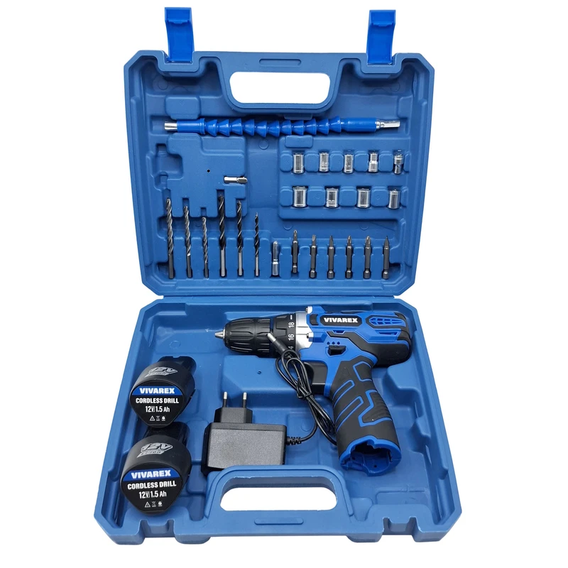 دریل پیچ گوشتی شارژی صنعتی 10 میلی متری 12 ولت ویوارکس مدل VR12V_ 2V کد 02 مجموعه 29 عددی