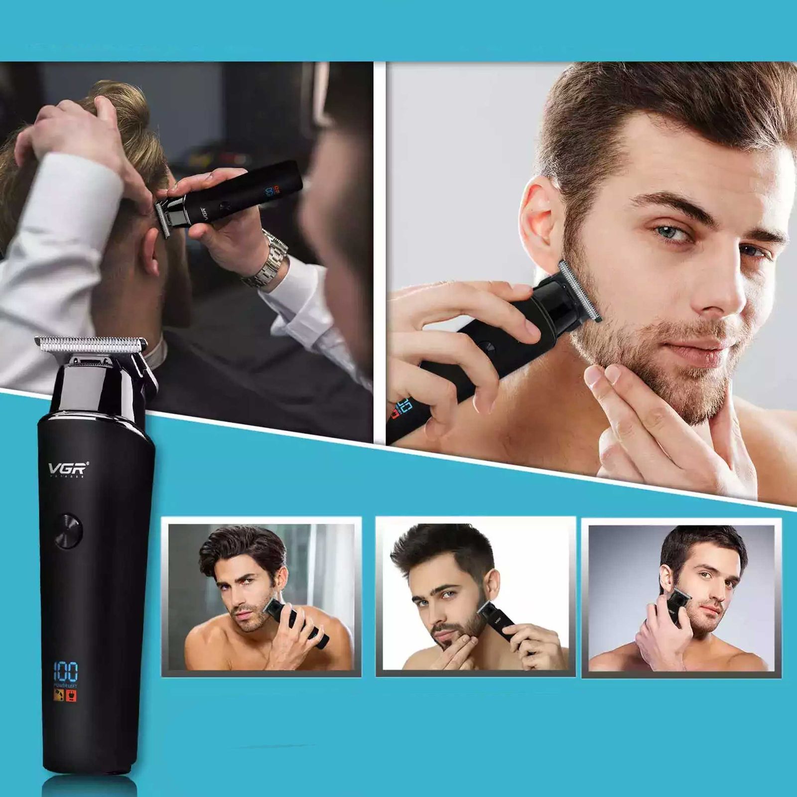 ماشین اصلاح موی سر و صورت وی جی ار مدل 937، اصلاح به صورت تریمر، منبع انرژی باتری قابل شارژ، تکنولوژی اصلاح به صورت برش مستقیم، اندازه اصلاح 0.5 میلی‌متری، مدت زمان شارژ 480 دقیقه و مدت زمان استفاده پس از شارژ 500 دقیقه، دارای نمایشگر دیجیتال و حالت توربو -  - 10