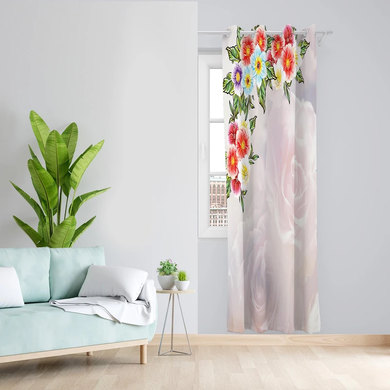 پرده طرح گل مدل مخمل پانچی کد 1361 z سایز 140x200 سانتی متر