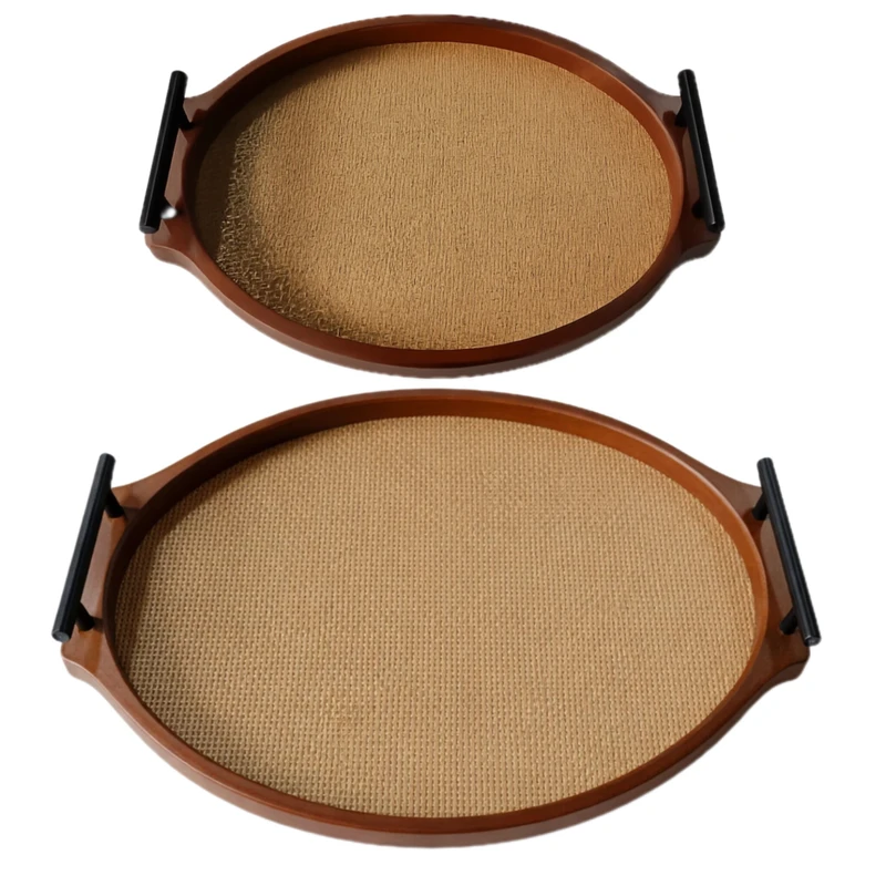 سینی دسته دار مدل حصیری کد TP069 سایز 43×34  سانتی متر مجموعه دو عددی