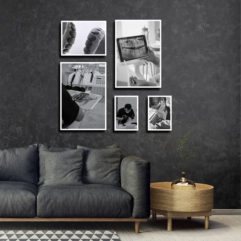 تابلو بکلیت طرح دندانپزشکی مدل W-3898 فریم سفید مجموعه 5 عددی