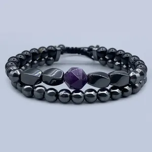 دستبند مردانه مدل عقیق حدید آمیتیست کد 001